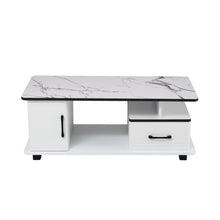 Load image into Gallery viewer, Artiss Coffee Table Marble Finish Center Table with Storage Drawer Cabinet Wood White
