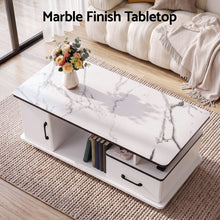 Load image into Gallery viewer, Artiss Coffee Table Marble Finish Center Table with Storage Drawer Cabinet Wood White
