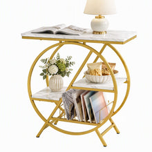 Load image into Gallery viewer, Artiss Side Table Marble Finish Coffee Table Nightstand Storage Shelf White&amp;Gold
