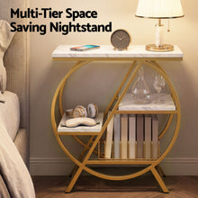Load image into Gallery viewer, Artiss Side Table Marble Finish Coffee Table Nightstand Storage Shelf White&amp;Gold
