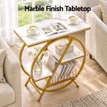 Load image into Gallery viewer, Artiss Side Table Marble Finish Coffee Table Nightstand Storage Shelf White&amp;Gold
