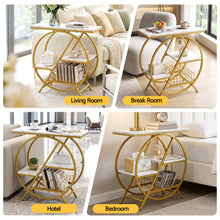 Load image into Gallery viewer, Artiss Side Table Marble Finish Coffee Table Nightstand Storage Shelf White&amp;Gold
