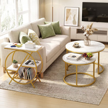 Load image into Gallery viewer, Artiss Side Table Marble Finish Coffee Table Nightstand Storage Shelf White&amp;Gold
