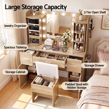 Load image into Gallery viewer, Artiss Dressing Table Vanity Desk LED Mirror Stool Set Charging Station Glass Top Rotating Shelf Wood
