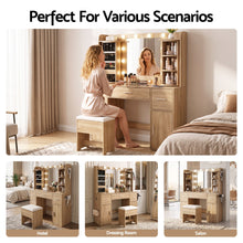 Load image into Gallery viewer, Artiss Dressing Table Vanity Desk LED Mirror Stool Set Charging Station Glass Top Rotating Shelf Wood
