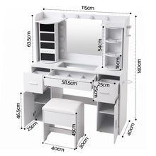 Load image into Gallery viewer, Artiss Dressing Table Vanity Desk LED Mirror Stool Set Charging Station Glass Top Rotating Shelf White
