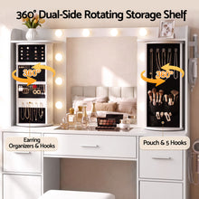 Load image into Gallery viewer, Artiss Dressing Table Vanity Desk LED Mirror Stool Set Charging Station Glass Top Rotating Shelf White
