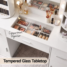 Load image into Gallery viewer, Artiss Dressing Table Vanity Desk LED Mirror Stool Set Charging Station Glass Top Rotating Shelf White
