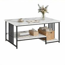 Load image into Gallery viewer, Artiss Coffee Table 100cm Faux Marble Finish Center Table 2-Tier Storage White&amp;Black
