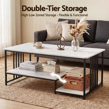 Load image into Gallery viewer, Artiss Coffee Table 100cm Faux Marble Finish Center Table 2-Tier Storage White&amp;Black
