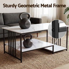 Load image into Gallery viewer, Artiss Coffee Table 100cm Faux Marble Finish Center Table 2-Tier Storage White&amp;Black
