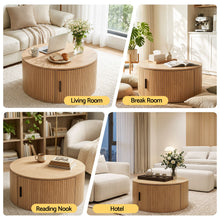 Load image into Gallery viewer, Round Coffee Table Storage Fluted Center Table Living Room Office 80cm Wood
