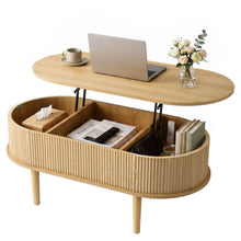 Load image into Gallery viewer, Artiss Lift Top Coffee Table Fluted Centre Table with Hidden Storage Oval 100cm
