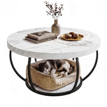 Load image into Gallery viewer, Artiss Coffee Table 2-Tier Marble Finish Round White&amp;Black
