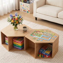 Load image into Gallery viewer, Set of 2 Coffee Table Hexagonal Center Table with Open Storage 2-Way Display Side Table Wood
