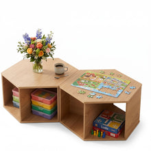 Load image into Gallery viewer, Set of 2 Coffee Table Hexagonal Center Table with Open Storage 2-Way Display Side Table Wood
