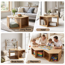 Load image into Gallery viewer, Set of 2 Coffee Table Hexagonal Center Table with Open Storage 2-Way Display Side Table Wood
