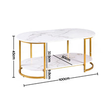 Load image into Gallery viewer, Artiss Coffee Table 2 Tier Oval Marble Finish Storage Shelf Metal Frame Center Table Living Room 100x50x45cm White &amp; Gold
