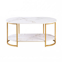 Load image into Gallery viewer, Artiss Coffee Table 2 Tier Oval Marble Finish Storage Shelf Metal Frame Center Table Living Room 100x50x45cm White &amp; Gold
