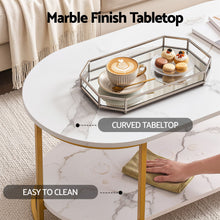 Load image into Gallery viewer, Artiss Coffee Table 2 Tier Oval Marble Finish Storage Shelf Metal Frame Center Table Living Room 100x50x45cm White &amp; Gold
