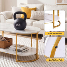 Load image into Gallery viewer, Artiss Coffee Table 2 Tier Oval Marble Finish Storage Shelf Metal Frame Center Table Living Room 100x50x45cm White &amp; Gold
