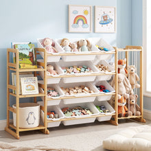 Load image into Gallery viewer, Keezi 3-in-1 Kids Toy Storage Organiser with 12 Bins, Shelves &amp; Animal Storage

