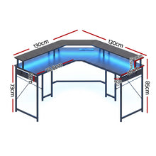 Load image into Gallery viewer, Artiss L-Shape Gaming Desk Computer Desks RGB LED Power Outlet 130cm Black

