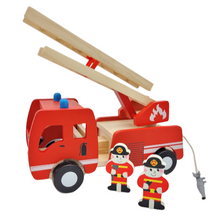 Load image into Gallery viewer, Fire truck toy wooden  with ladder and firemen Fire engine Red 3 years +
