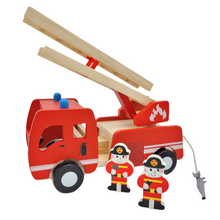 Load image into Gallery viewer, Play Fire truck toy wooden  with ladder and firemen Fire engine Red 3 years +
