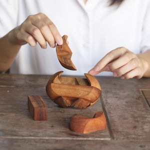 Fathers Day gift_ Brain teaser puzzle Football shape natural wood- can Dad put it back together