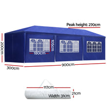 Load image into Gallery viewer, Gazebo 3x9m Marquee Wedding Party Tent Outdoor Camping Side Wall Canopy 8 Panel Blue
