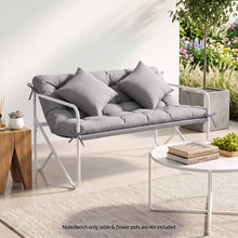 Load image into Gallery viewer, Garden Bench 2 Seater Outdoor Bench Metal with Cushion 118cm Grey
