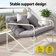Load image into Gallery viewer, Garden Bench 2 Seater Outdoor Bench Metal with Cushion 118cm Grey
