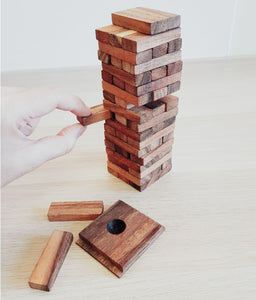 Stacking tumbling blocks wood Red colours balance game handmade stacking Fun Board Games Kids Ages 4 to Adults.