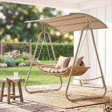Load image into Gallery viewer, Outdoor Swing Chair 2-Seater Rattan Seat with Canopy Beige
