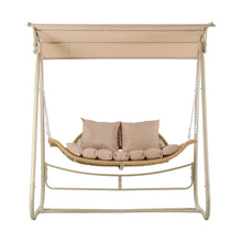 Load image into Gallery viewer, Outdoor Swing Chair 2-Seater Rattan Seat with Canopy Beige
