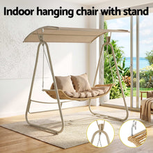 Load image into Gallery viewer, Outdoor Swing Chair 2-Seater Rattan Seat with Canopy Beige
