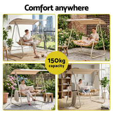 Load image into Gallery viewer, Outdoor Swing Chair 2-Seater Rattan Seat with Canopy Beige
