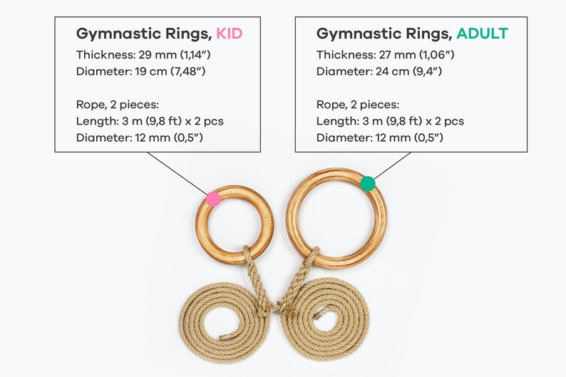 Gym Swing Rings 24 cm Wooden Gymnastic Rings fun for childre.