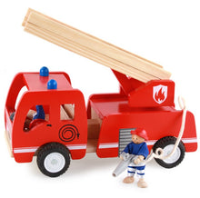 Load image into Gallery viewer, Fire truck toy wooden  with ladder and firemen Fire engine Red 3 years +
