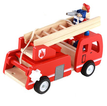 Load image into Gallery viewer, Fire truck toy wooden  with ladder and firemen Fire engine Red 3 years +
