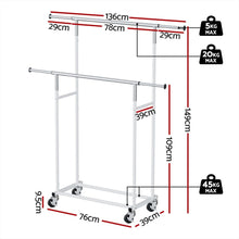 Load image into Gallery viewer, Artiss 2X Clothes Rack Double Rod Airer Rail Coat Stand Adjustable Hanger
