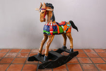 Load image into Gallery viewer, Rocking horse handmade solid wood-beautiful hand painted detail-very unique
