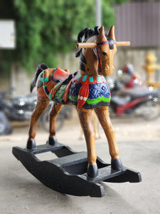 Rocking horse handmade solid wood-beautiful hand painted detail-very unique