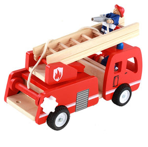 Fire truck toy wooden  with ladder and firemen Fire engine Red 3 years +