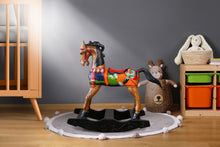 Load image into Gallery viewer, Rocking horse handmade solid wood-beautiful hand painted detail-very unique
