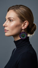 Load image into Gallery viewer, Real Flower Orchid Petal Earrings – Vibrant Purple Round Flower Botanical Jewelry
