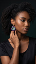 Load image into Gallery viewer, Real Flower Orchid Petal Earrings – Vibrant Purple Round Flower Botanical Jewelry
