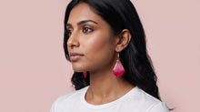 Load image into Gallery viewer, Real Flower Orchid Petal Earrings – Vibrant Red/Cream Flower Botanical Jewelry

