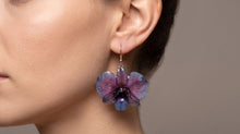 Load image into Gallery viewer, Real Flower Orchid Petal Earrings – Vibrant Purple Round Flower Botanical Jewelry
